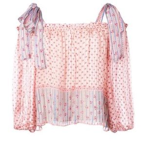 Ulla Johnson Floral Print Tie Sleeve Blouse in Pink size 8